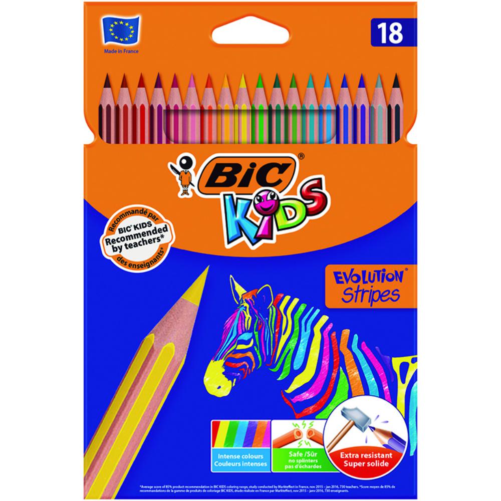 LÁPICES DE COLORES BIC EVOLUTION STRIPES – CAJA 18 COLORES SURTIDOS