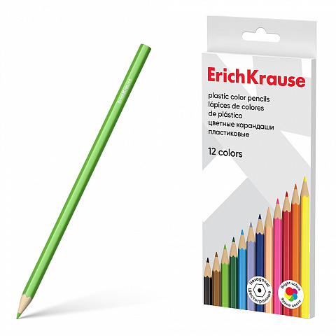LÁPICES DE COLORES ERICHKRAUSE – HEXAGONALES DE PLÁSTICO – 12 COLORES – CAJA DE CARTÓN CON COLGADOR (12 PCS)