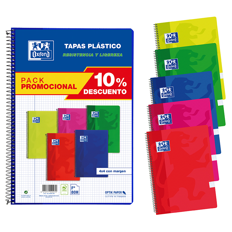 BLOC OXFORD FOLIO ESPIRAL CUADRÍCULA 4 MM – 80 HOJAS, TAPA DE PLÁSTICO (PP) TRANSLÚCIDA, PAPEL OPTIK®, COIL-LOCK, 215×310 MM