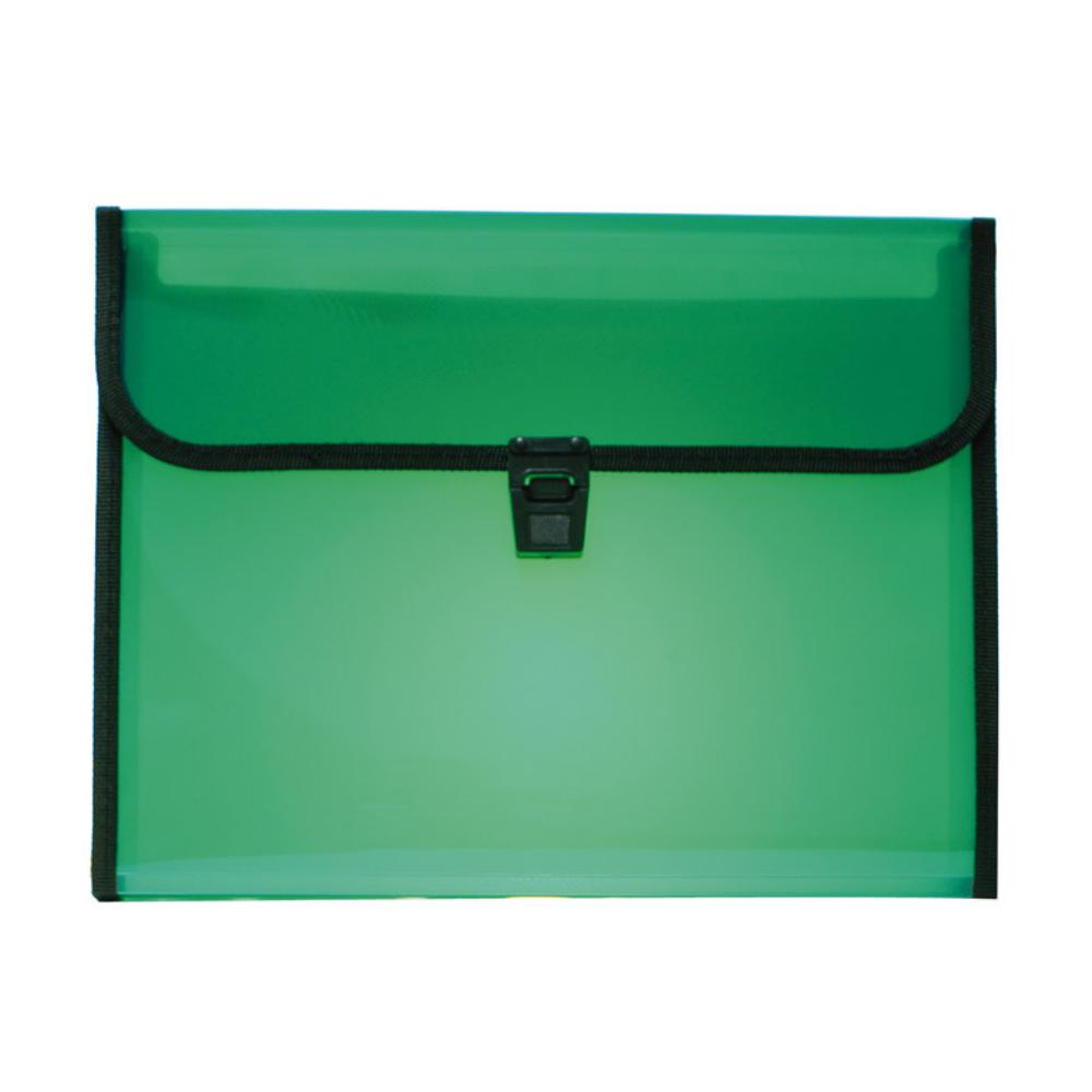 CARPETA CLASIFICADORA A4 VERDE TRASLÚCIDA 12 COMPARTIMENTOS