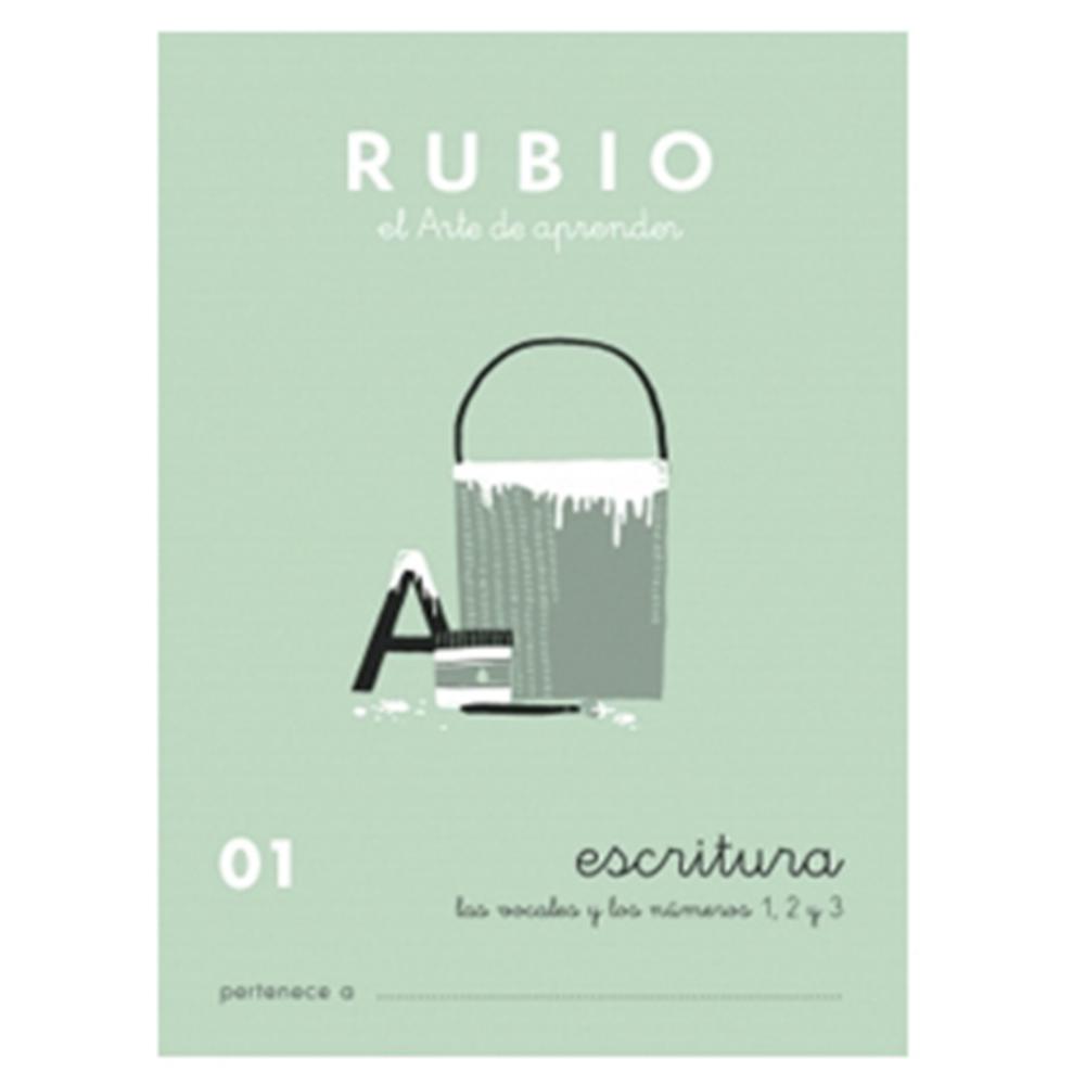 CUADERNO RUBIO 01 ESCRITURA – VOCAL O·I·U Y NÚMEROS 1–3 · A5, 20 PÁGINAS, +3 AÑOS