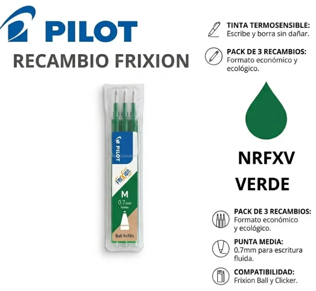 RECAMBIO PILOT FRIXION BALL VERDE BLISTER 3 UNIDADES