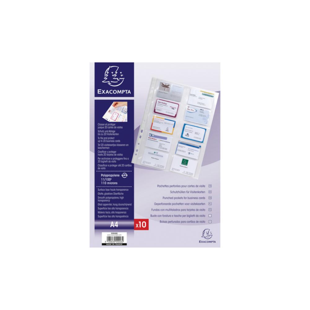 EXACOMPTA – PÁGINAS PARA TARJETAS DE VISITA A4 TRANSPARENTES (PAQUETE DE 10)