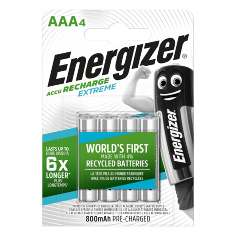 PILAS RECARGABLES ENERGIZER AAA – NI-MH 1.2V 800mAh – PACK 4 UNIDADES