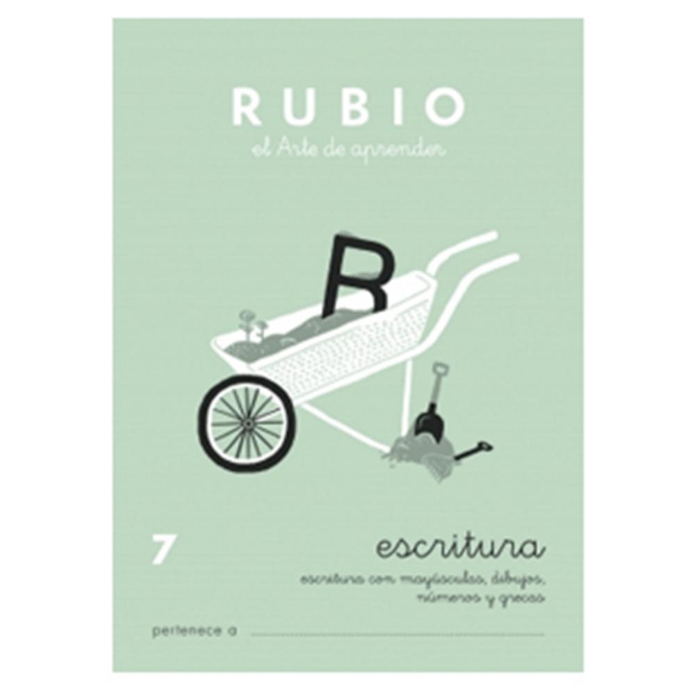 CUADERNO RUBIO 7 ESCRITURA – MAYÚSCULAS, MINÚSCULAS, NÚMEROS Y GRECAS (+7 AÑOS) · A5, 20 PÁGINAS
