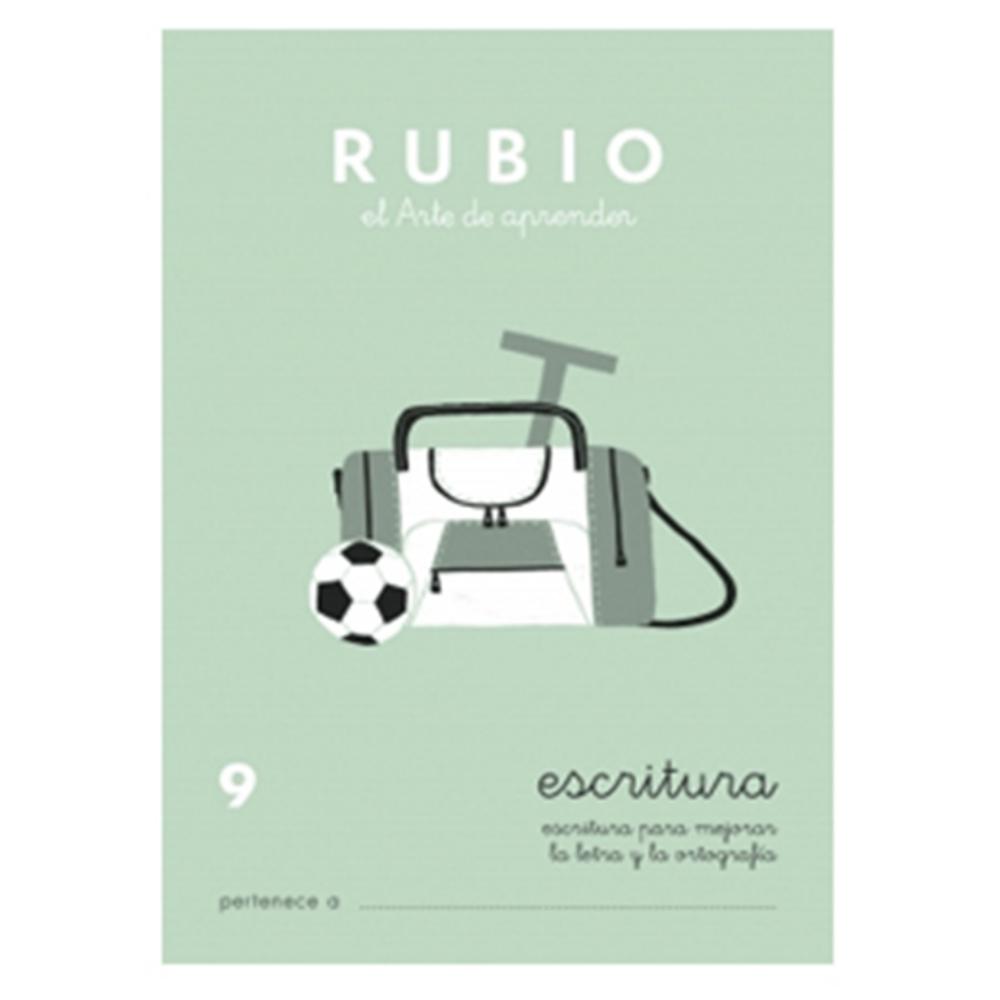 CUADERNO RUBIO 9 ESCRITURA – MAYÚSCULAS, MINÚSCULAS, NÚMEROS Y GRECAS (+8 AÑOS) · A5, 20 PÁGINAS