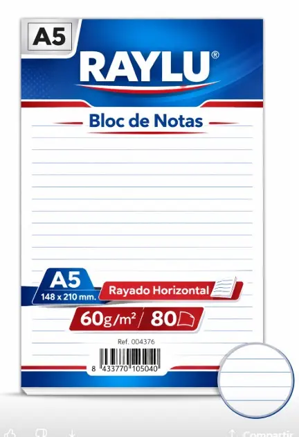 BLOC NOTAS MICROPERFORADO A5 60 GAMOS 80 HOJAS HORIZONTAL