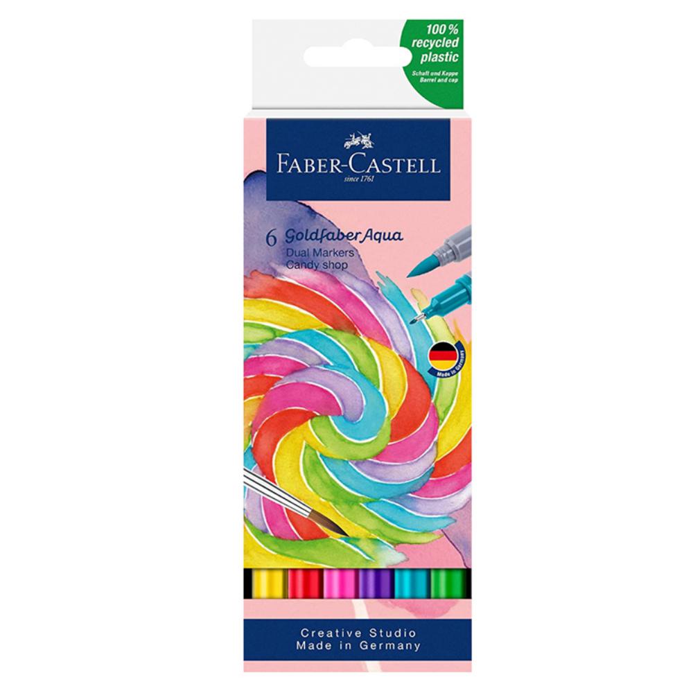 ROTULADOR FABER CASTEL GOLDFABER AQUA DUAL MARKER – PACK 6 CANDY – ROTULADOR DE DOBLE PUNTA ACUARELABLE
