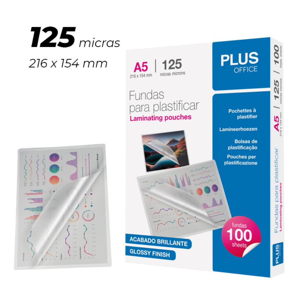 RAYLU PAPER – PACK DE 100 FUNDAS PARA PLASTIFICAR A5 125 MICRAS, TRANSPARENTES, ACABADO BRILLANTE