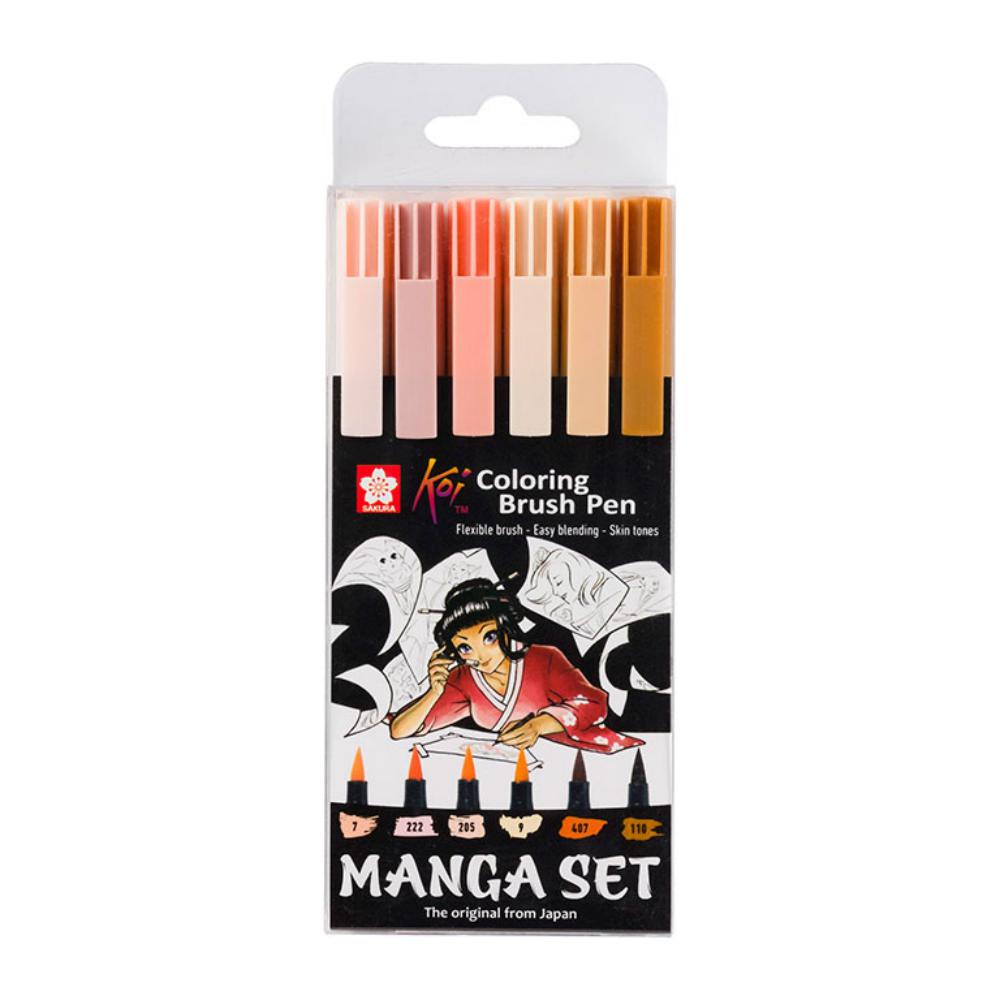 ROTULADOR SAKURA KOI BRUSH PEN MANGA SET DE 6 ROTULADORES PUNTA PINCEL