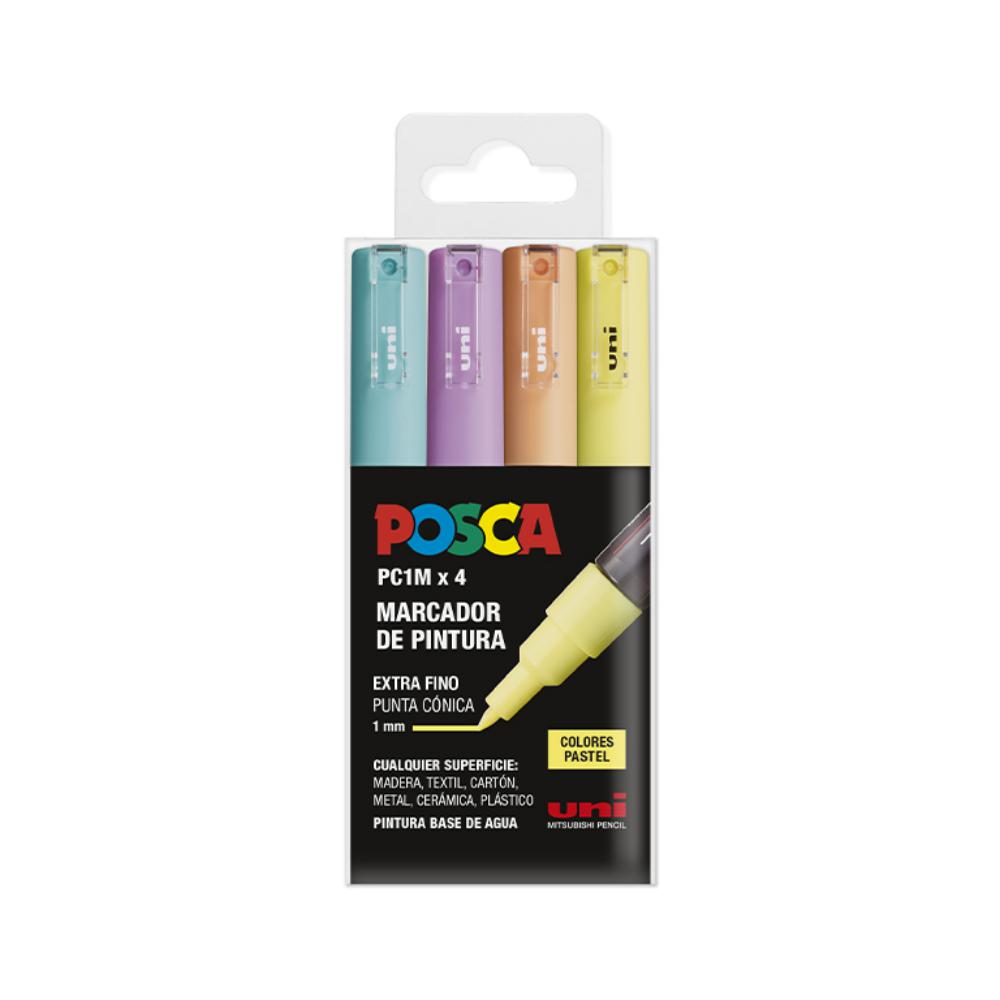 ROTULADOR UNI POSCA PC-1M/4C ESTUCHE PASTEL MARCADOR DE PINTURA BASE AGUA 0,7 MM