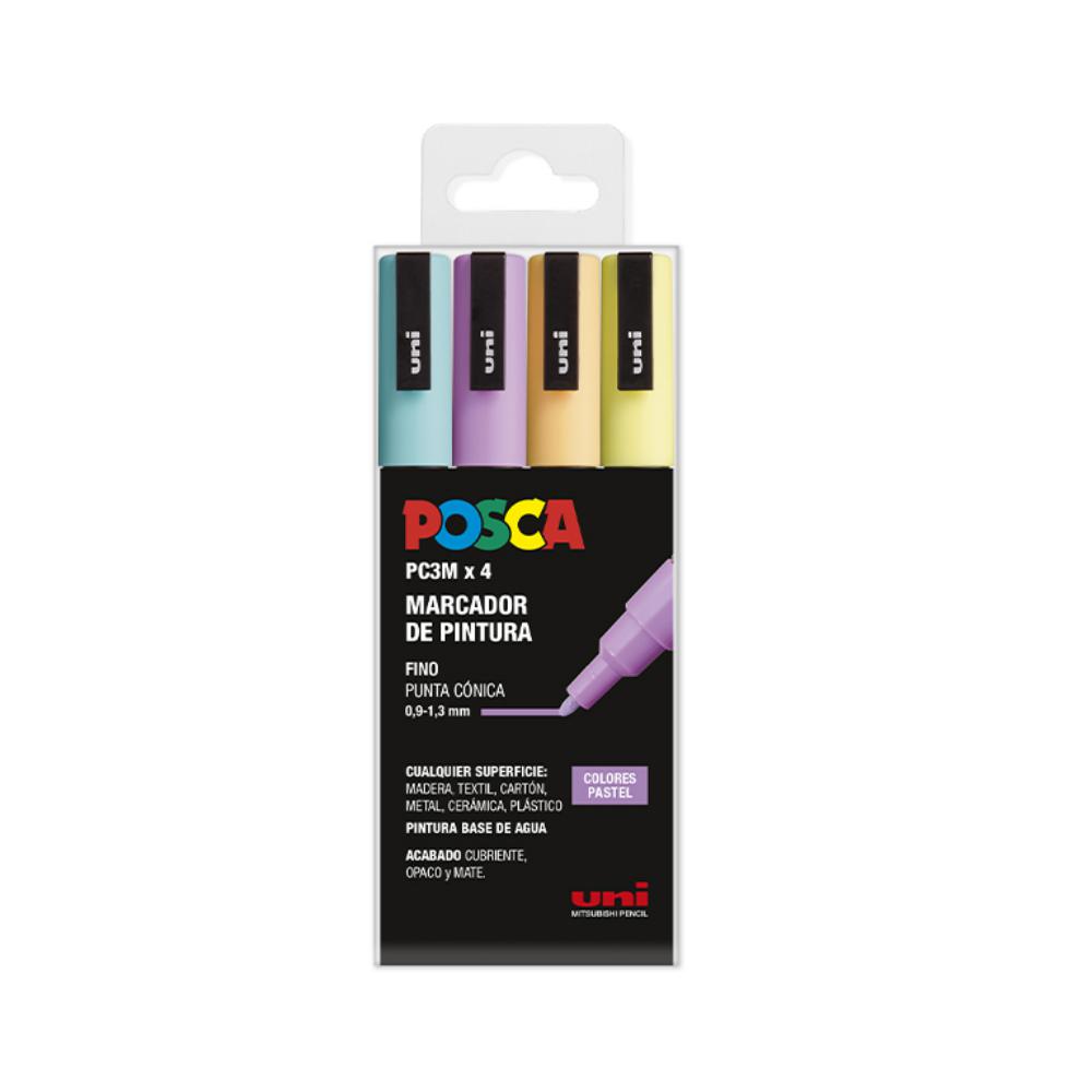 ROTULADOR UNI POSCA PC-3M/4C ESTUCHE 4 COLORES PASTEL SURTIDOS 0,9–1,3 MM