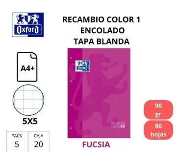 RECAMBIO COLOR 1 – DIN A4+, 80 HOJAS, 90 G, CUADRO 5 MM, 4 TALADROS, FUCSIA