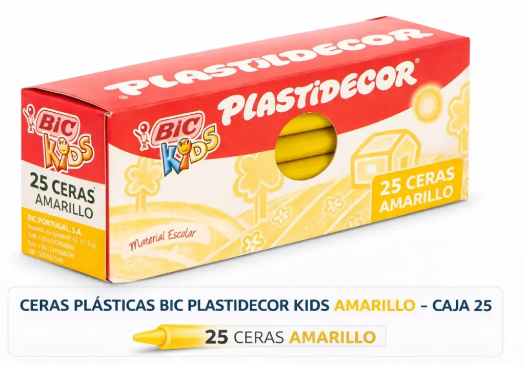 CERAS PLÁSTICAS BIC PLASTIDECOR KIDS AMARILLO CAJA 25