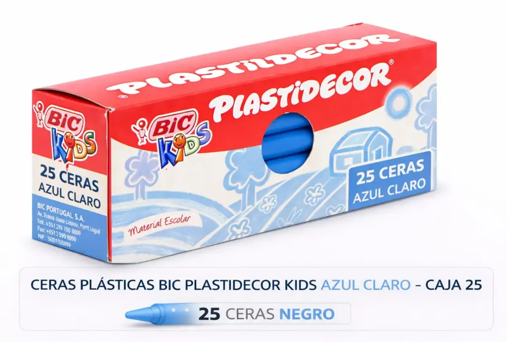 CERAS PLÁSTICAS BIC PLASTIDECOR KIDS AZUL CLARO CAJA 25