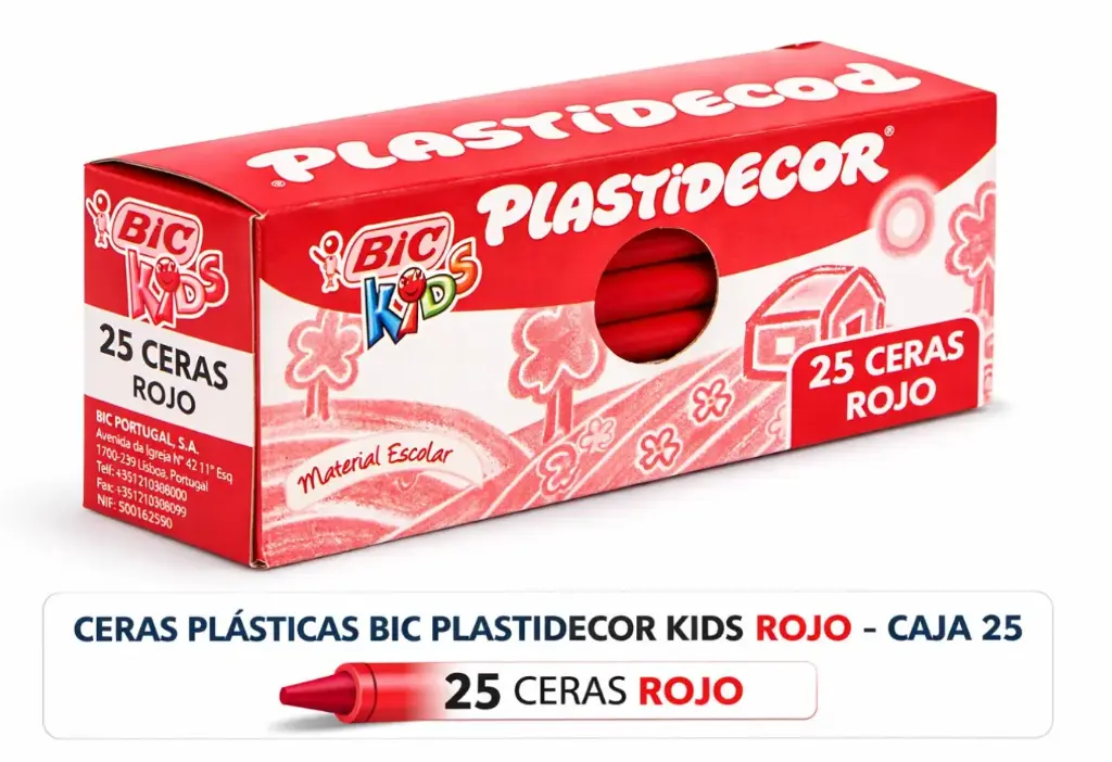 CERAS PLÁSTICAS BIC PLASTIDECOR KIDS ROJO CAJA 25