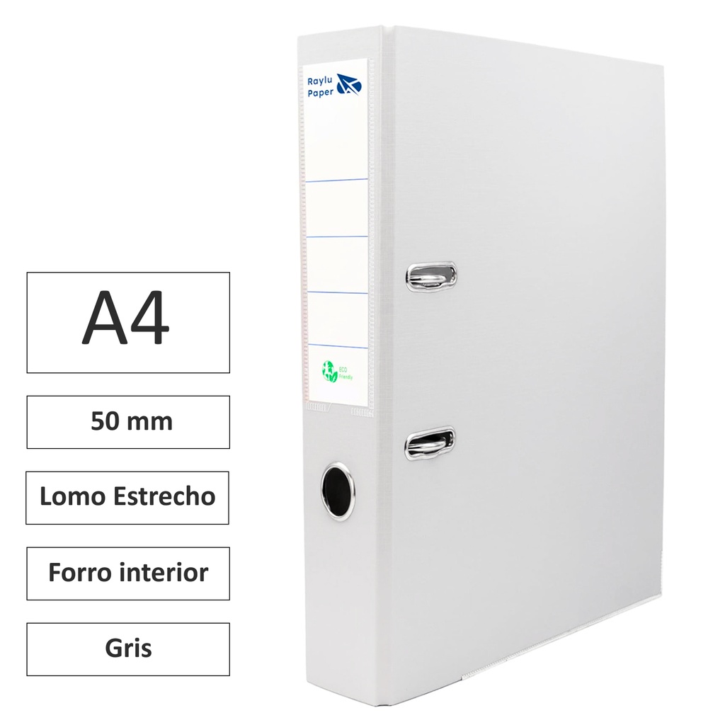 ARCHIVADOR RADO RAYLU A4 LOMO ESTRECHO 50MM FORRADO INTERIOR PP GRIS