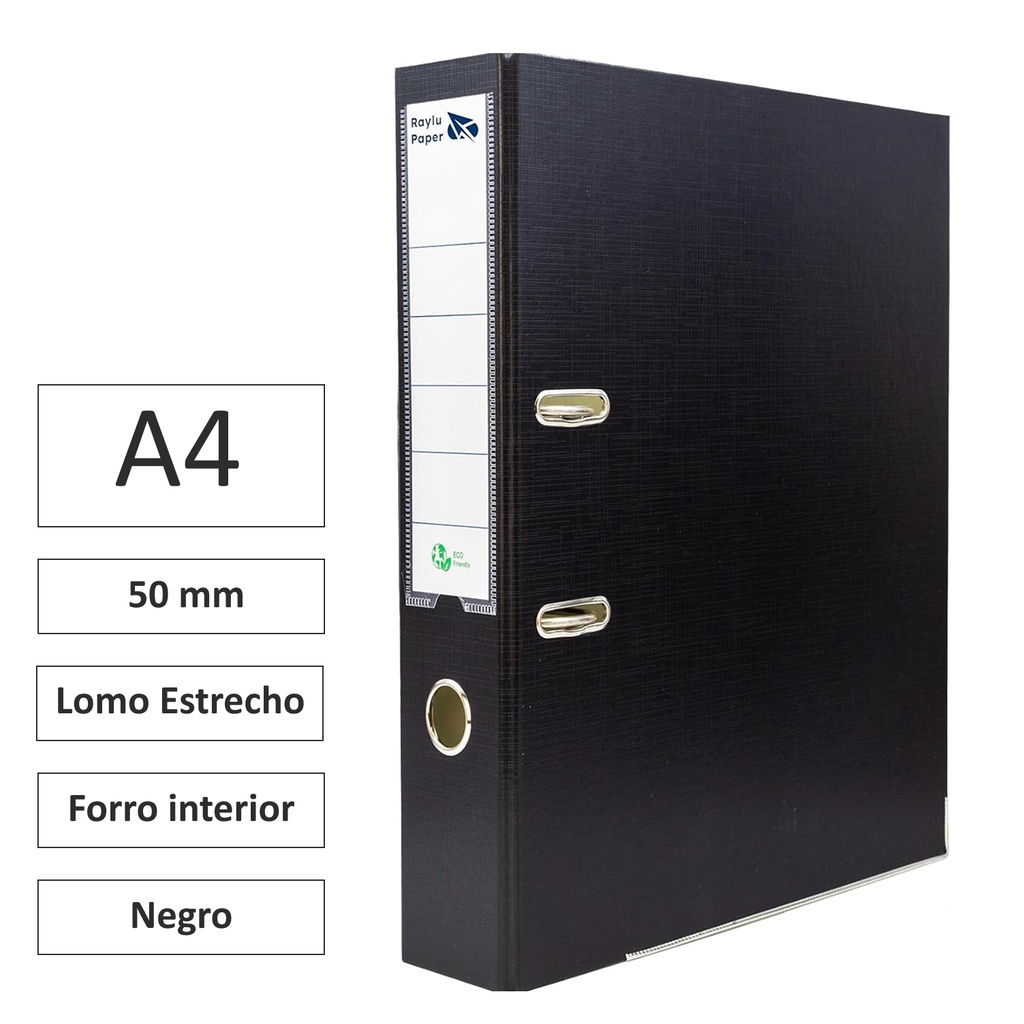 ARCHIVADOR RADO RAYLU A4 LOMO ESTRECHO 50MM FORRADO INTERIOR PP NEGRO