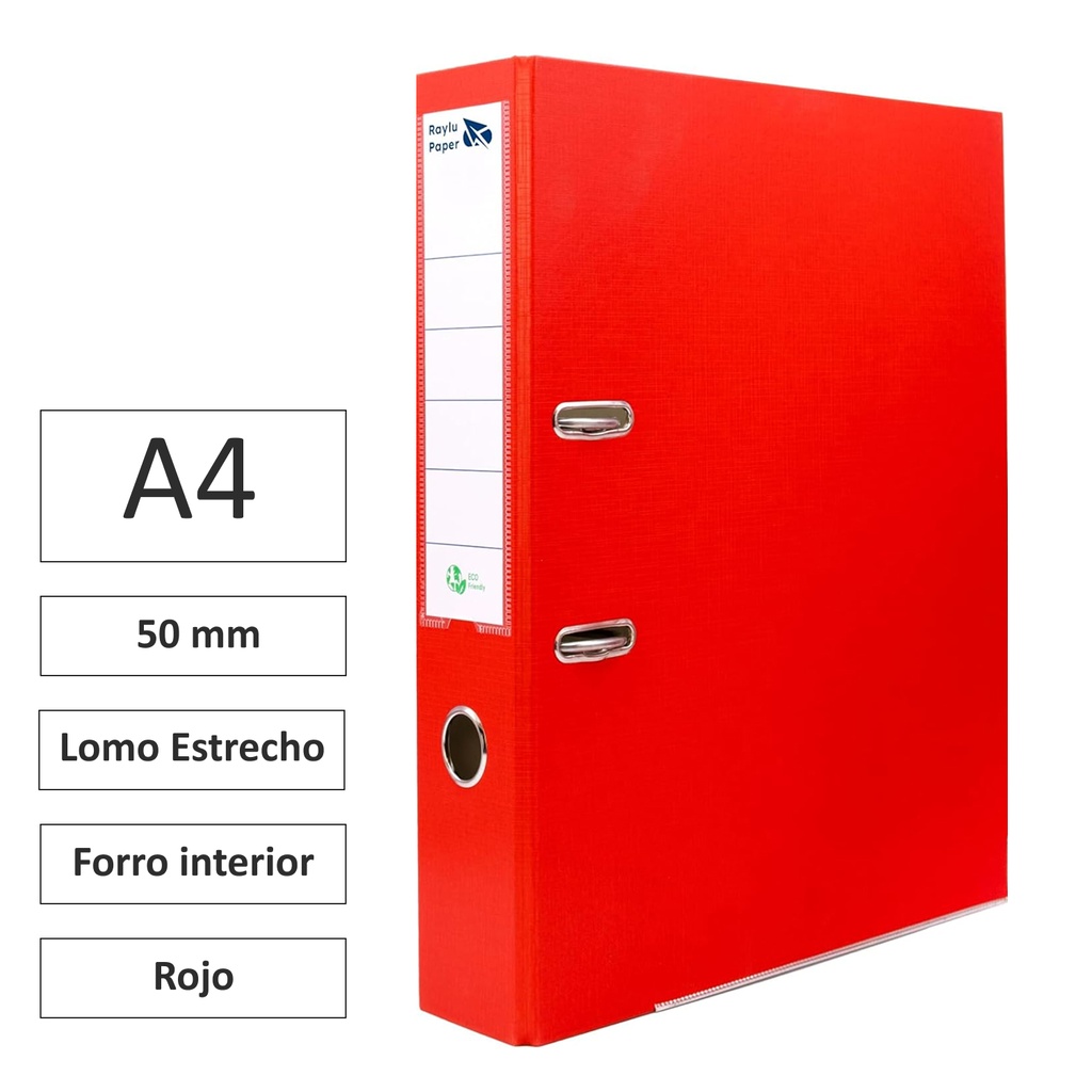 ARCHIVADOR RADO RAYLU A4 LOMO ESTRECHO 50MM FORRADO INTERIOR PP ROJO