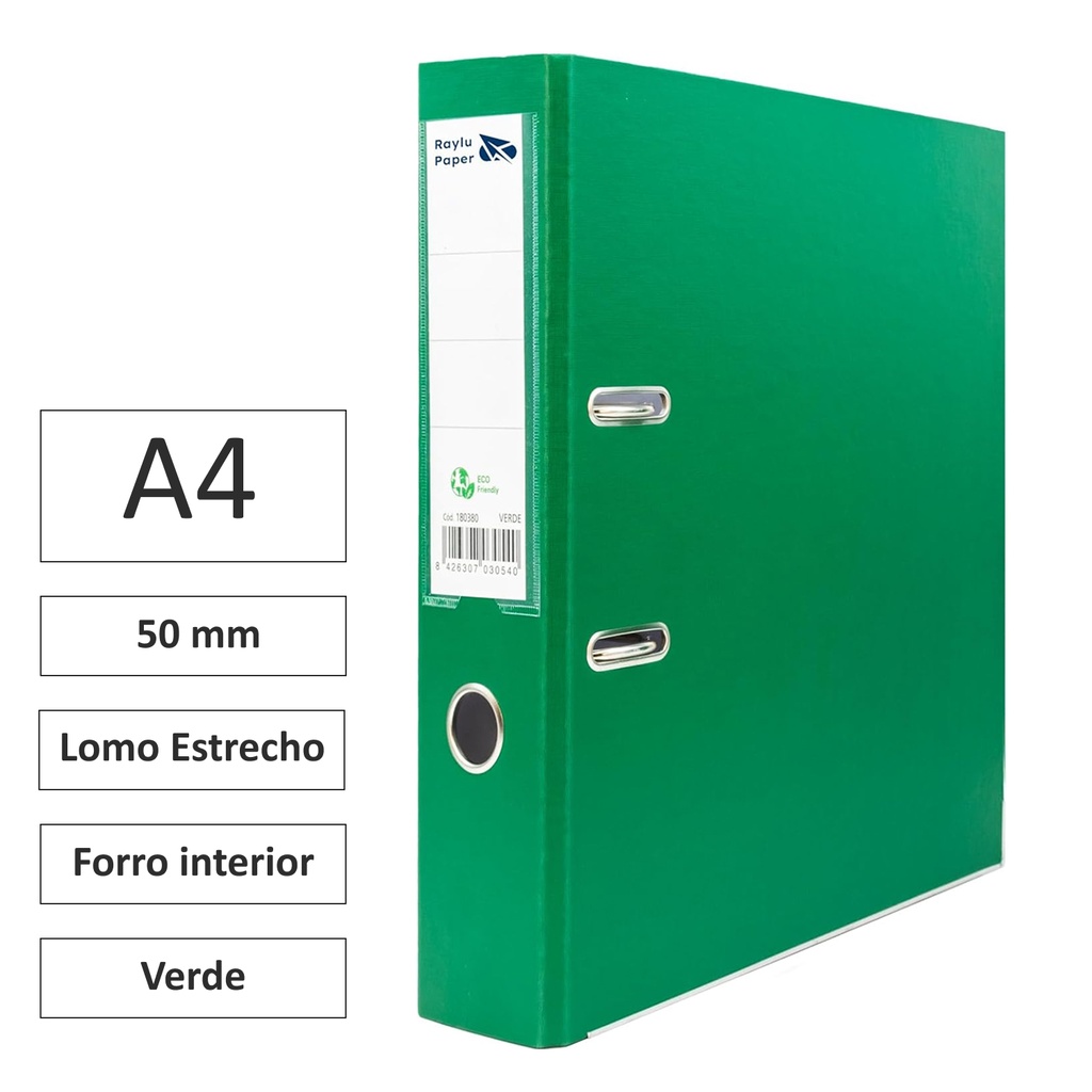 ARCHIVADOR RADO RAYLU A4 LOMO ESTRECHO 50MM FORRADO INTERIOR PP VERDE