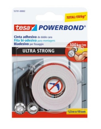 CINTA ADHESIVA TESA® DOBLE CARA POWERBOND UNIVERSAL USO INTERIOR 1,5 M X 19 MM