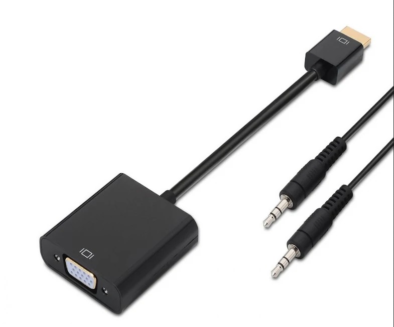 CONVERSOR AISENS HDMI A VGA + AUDIO · HDMI M A VGA H + JACK 3,5 MM · HASTA 1080P · NEGRO