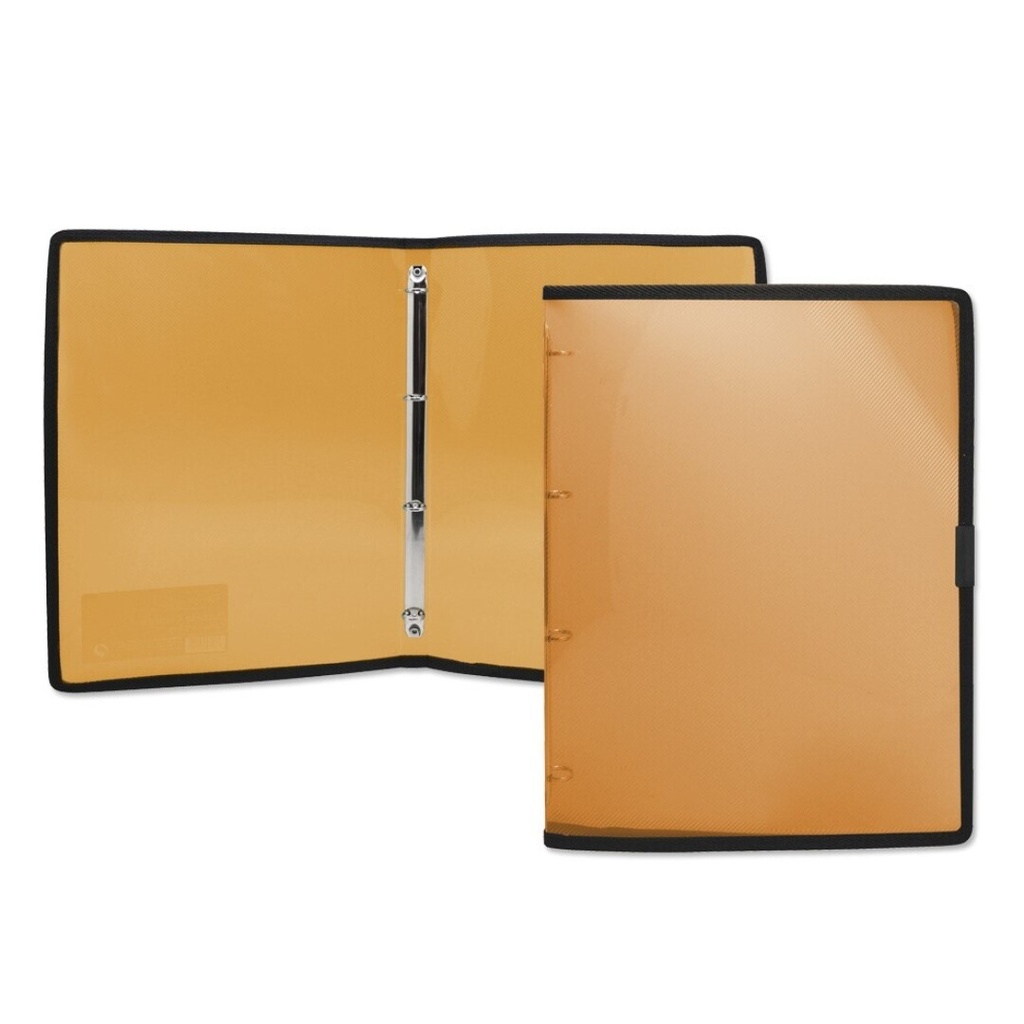 CARPETA OFFICE CLUB PP FRAME 4 ANILLAS A4 (NARANJA) · ANILLAS Ø16 MM · PP TRANSLÚCIDO · REMATE TEXTIL