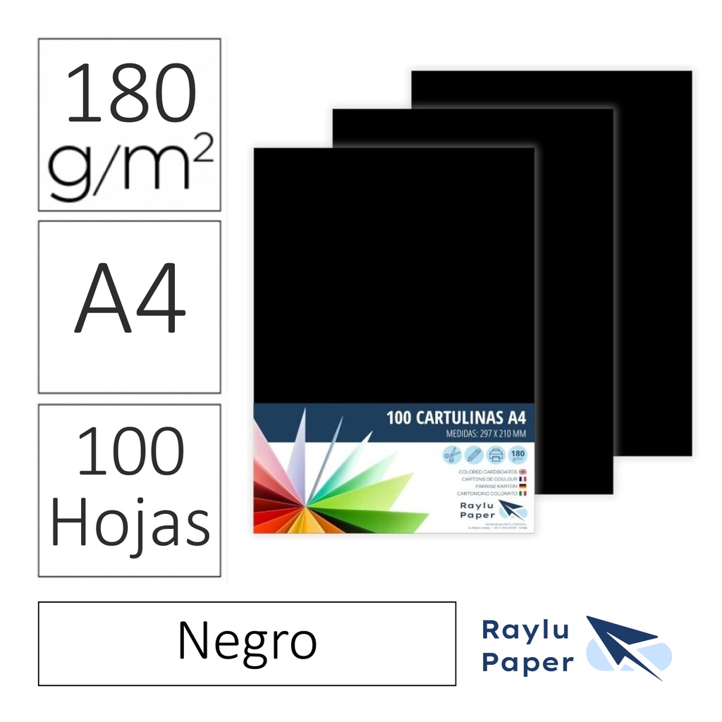 CARTULINA RAYLU PAPER A4 180 g/m² NEGRO 
