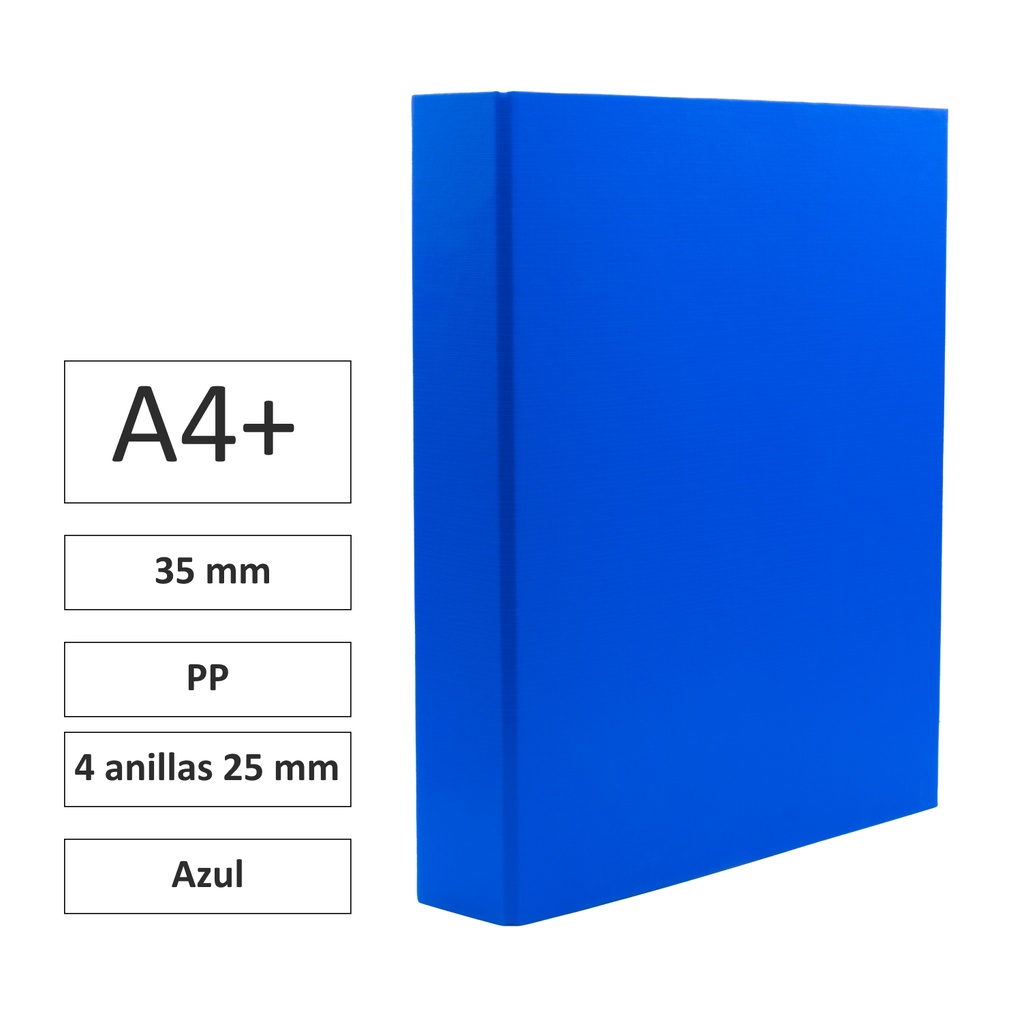 CARPETA RAYLU PAPER FOLIO 4 ANILLAS 25MM AZUL CARTÓN FORRADO PP 