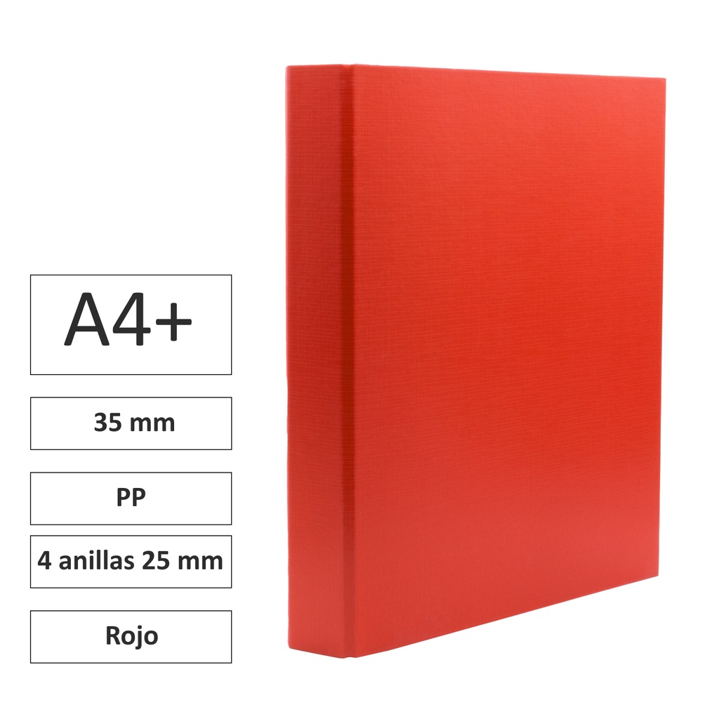 CARPETA RAYLU PAPER FOLIO 4 ANILLAS 25MM ROJO CARTÓN FORRADO PP 