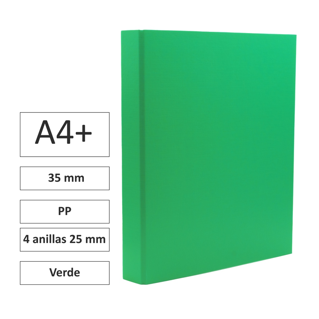 CARPETA RAYLU PAPER FOLIO 4 ANILLAS 25MM VERDE CARTÓN FORRADO PP 