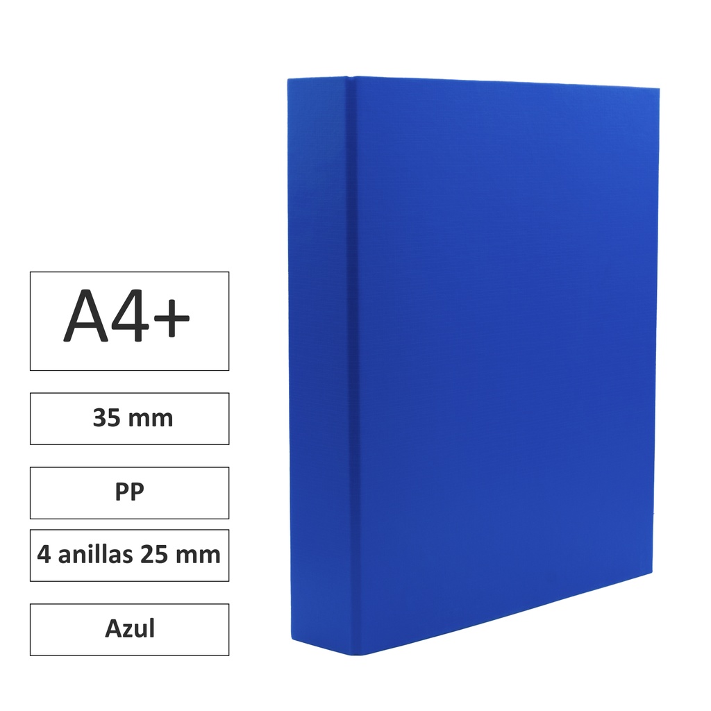 CARPETA RAYLU PAPER FOLIO 4 ANILLAS 40MM AZUL CARTÓN FORRADO PP 