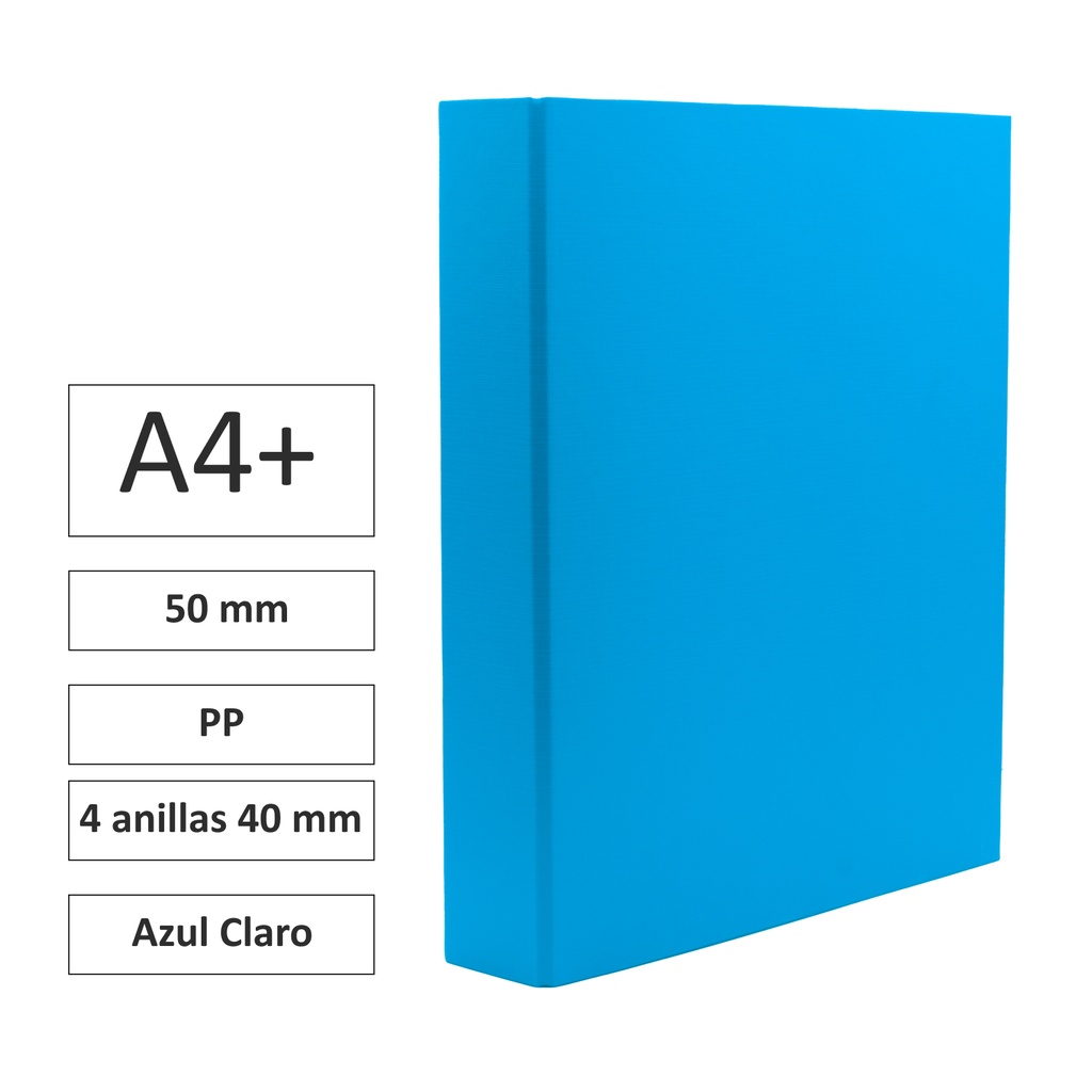 CARPETA RAYLU PAPER FOLIO 4 ANILLAS 40MM AZUL CLARO CARTÓN FORRADO PP 