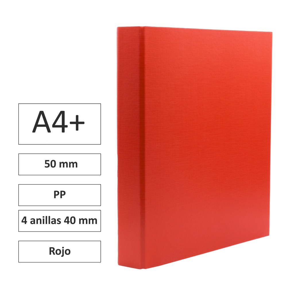 CARPETA RAYLU PAPER FOLIO 4 ANILLAS 40MM ROJO CARTÓN FORRADO PP 
