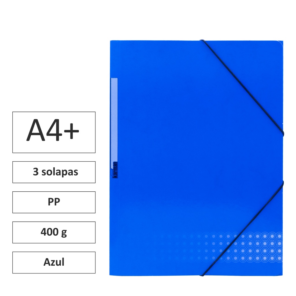 CARPETA A4+ CON GOMAS Y 3 SOLAPAS CARTÓN 400 G AZUL 