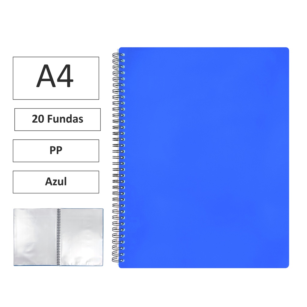 CARPETA ESPIRAL MAXIPLAS A4 20 FUNDAS Y GOMAS – AZUL