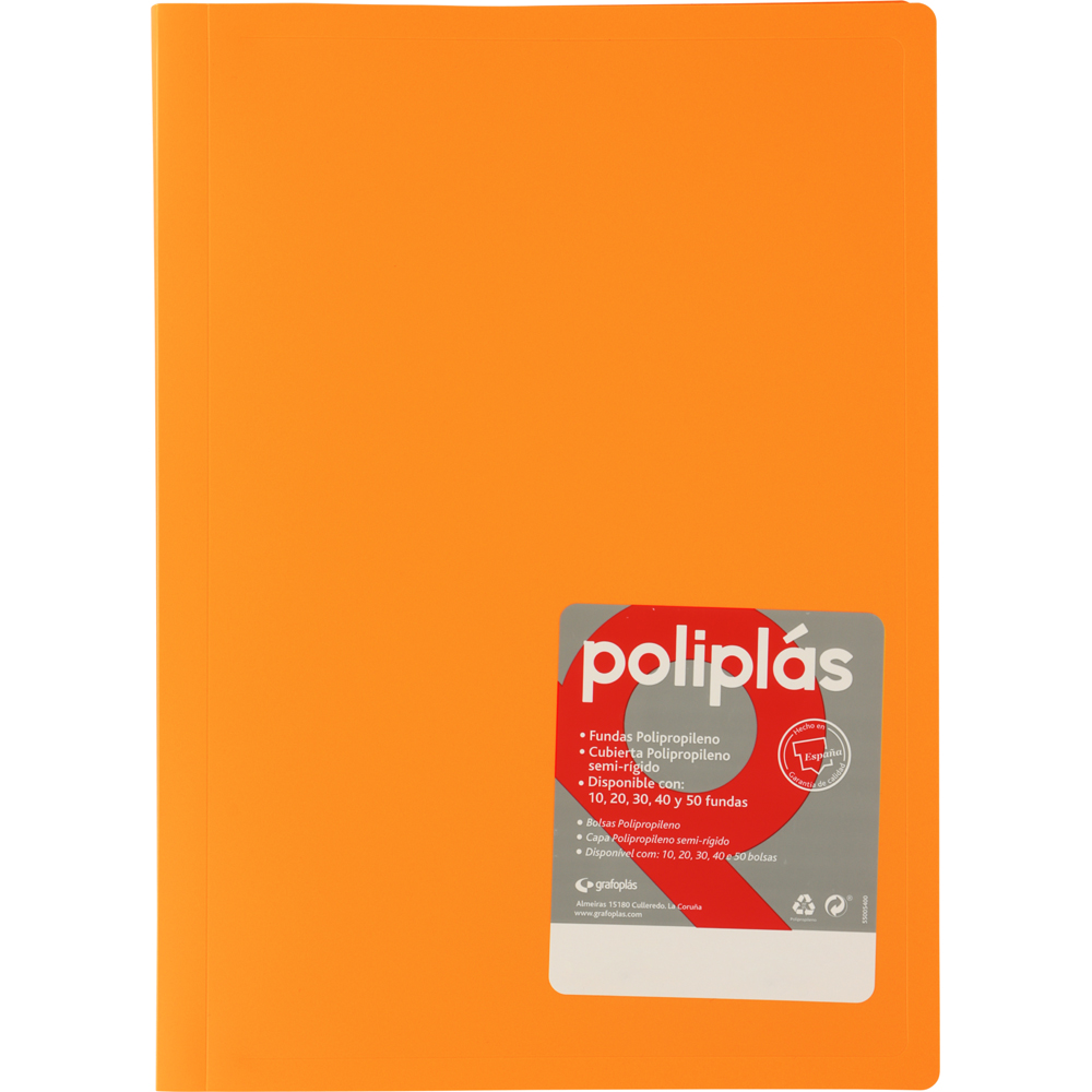 CARPETA POLIPLAS CON FUNDAS DIN A4 30 FUNDAS PP SOLDADAS AL LOMO NARANJA