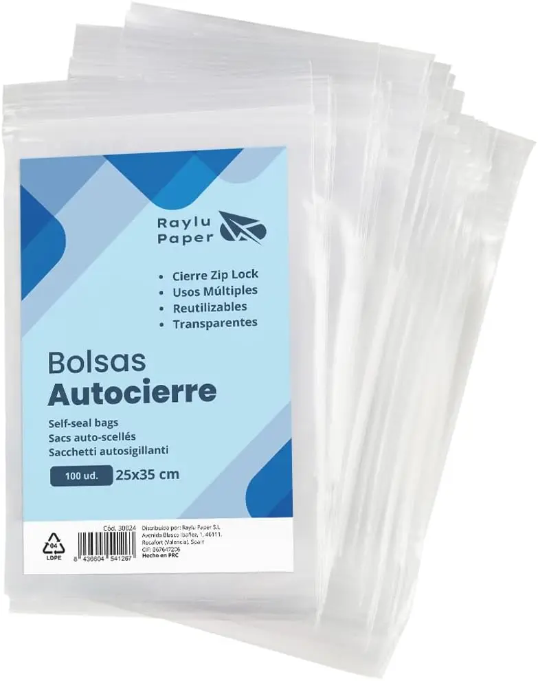 BOLSAS AUTOCIERRE RAYLU 25 × 35 CM · TRANSPARENTES · PACK 100 UDS