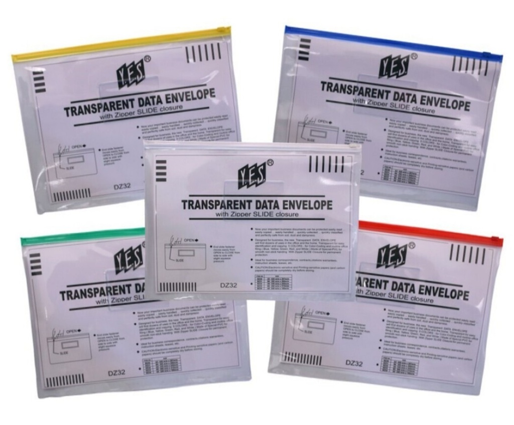 SOBRE PORTADOCUMENTOS PP A4 335 × 245 MM · CREMALLERA ZIP · COLORES SURTIDOS · TARJETERO