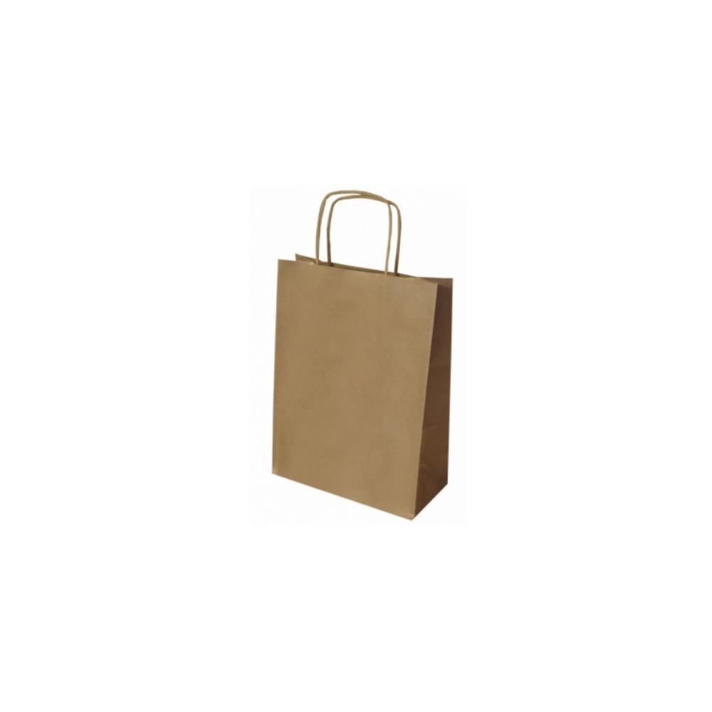 BOLSA DE PAPEL KRAFT NATURAL 25 × 10 × 32 CM · ASA RETORCIDA · 100 g/m² · PACK 25 UDS