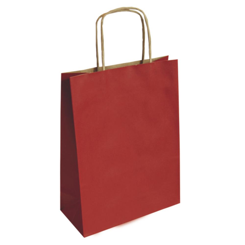 BOLSA DE PAPEL KRAFT ROJO 32 × 14 × 40 CM · ASA RETORCIDA · 100 g/m² · PACK 25 UDS
