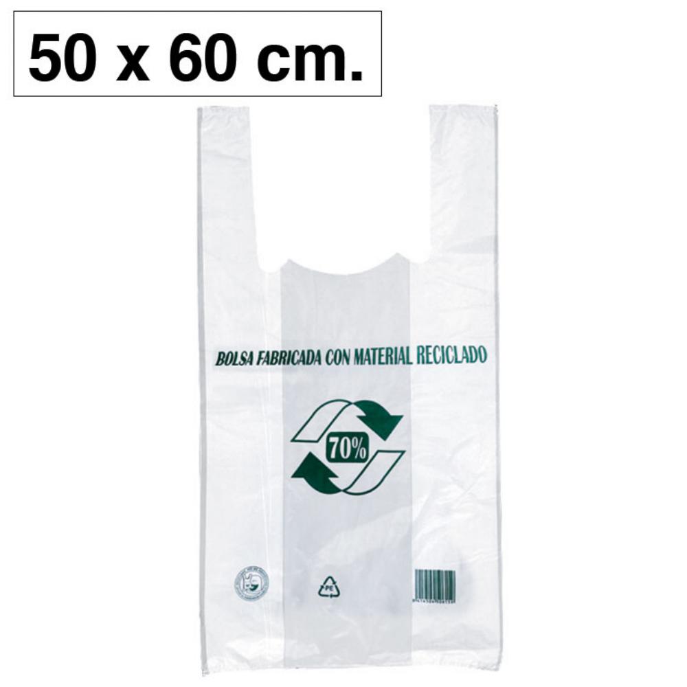 BOLSAS CAMISETA BLANCAS 50 × 60 CM · 50 MICRAS · PACK 100 UDS