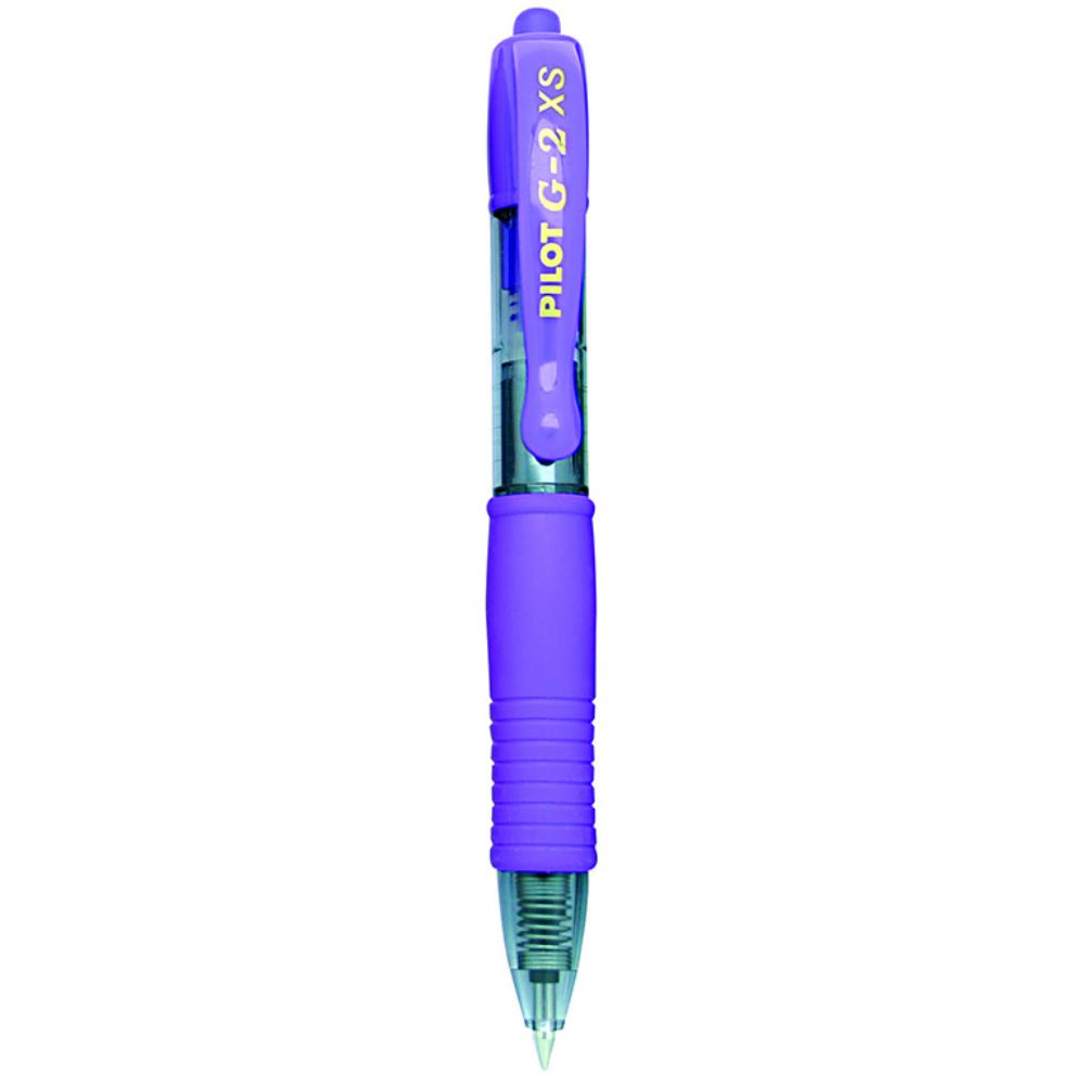 BOLÍGRAFO PILOT G-2 PIXIE VIOLETA · TINTA GEL · PUNTA 0,7 MM · TRAZO 0,4 MM · CLIC RETRÁCTIL · GRIP · PACK 12 UDS