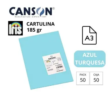 CARTULINA CANSON IRIS A3 AZUL TURQUESA 180G 
