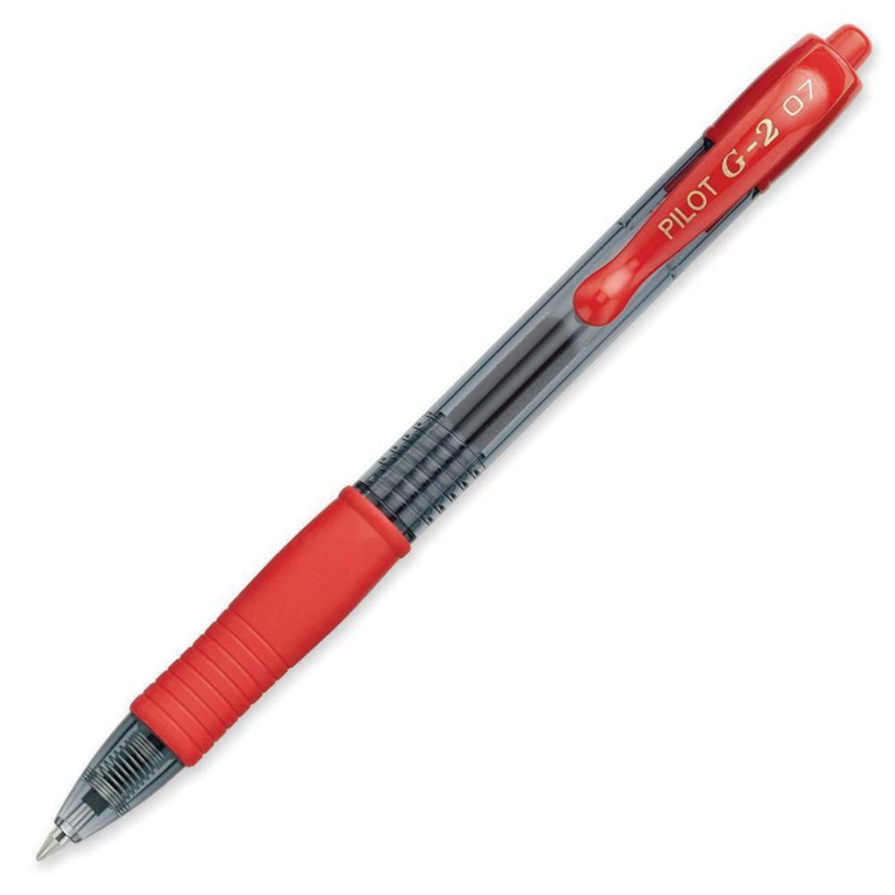 BOLÍGRAFO PILOT G-2 ROJO · TINTA GEL · PUNTA 0,7 MM · TRAZO 0,5 MM · CLIC RETRÁCTIL · GRIP · PACK 12 UDS