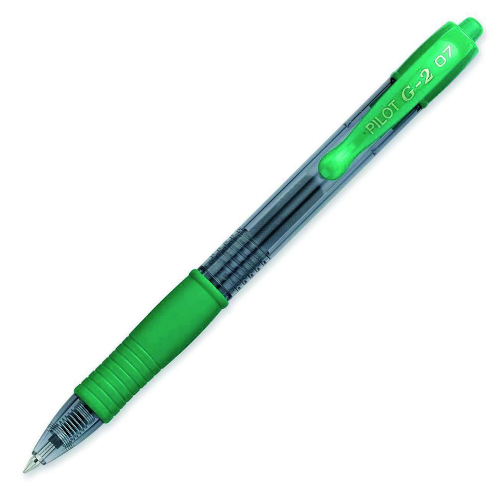BOLÍGRAFO PILOT G-2 VERDE · TINTA GEL · PUNTA 0,7 MM · TRAZO 0,5 MM · CLIC RETRÁCTIL · GRIP · PACK 12 UDS