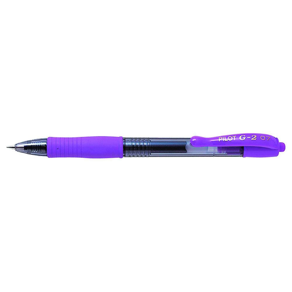 BOLÍGRAFO PILOT G-2 VIOLETA PASTEL · TINTA GEL · PUNTA 0,7 MM · TRAZO 0,5 MM · CLIC RETRÁCTIL · GRIP · PACK 12 UDS