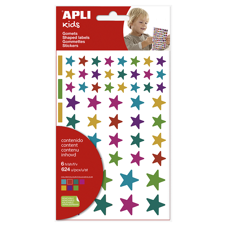 PEGATINAS APLI ESTRELLAS MULTICOLOR – 6 HOJAS (624 GOMETS)