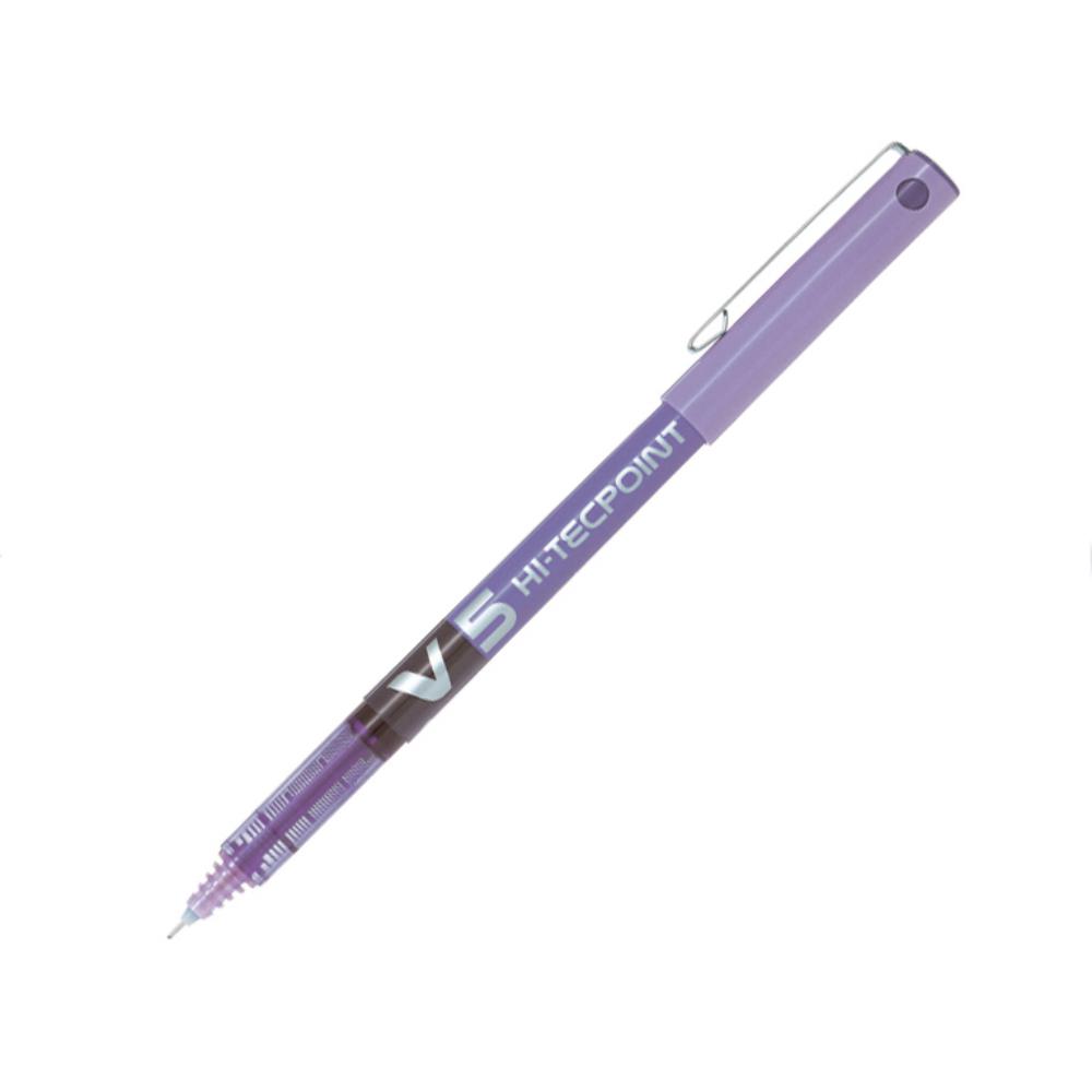 BOLÍGRAFO PILOT V5 VIOLETA · TINTA LÍQUIDA · PUNTA 0,5 MM · TRAZO 0,3 MM · PACK 12 UDS