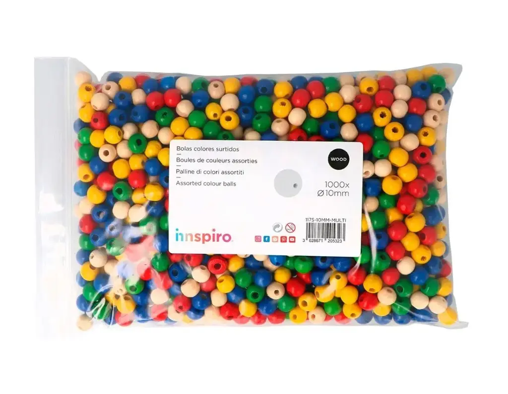 CUENTA MADERA BOLA MIX 10MM-1000U